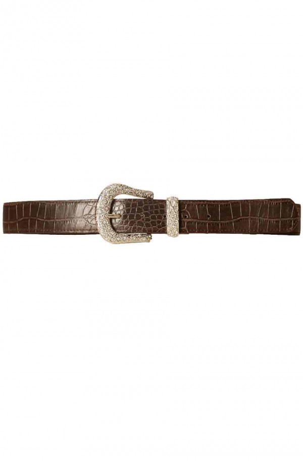 Ceinture Marron style croco avec boucle fantaisie à strass D7288 - 4