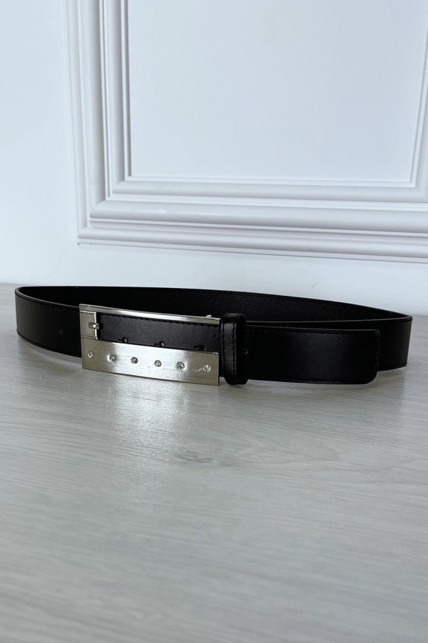 Ceinture noire fine à boucle rectangulaire à strass - 3