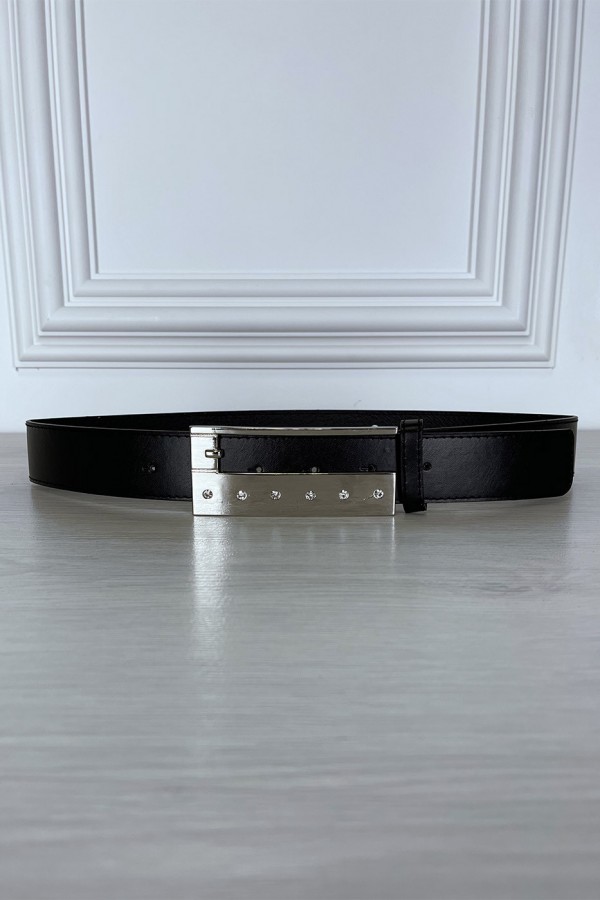 Ceinture noire fine à boucle rectangulaire à strass - 5