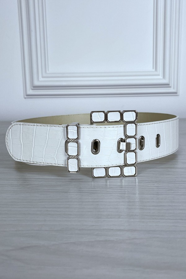 Ceinture blanche en simili à motif avec jolie boucle - 1