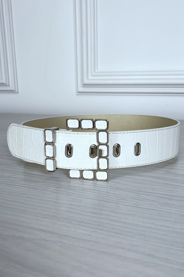 Ceinture blanche en simili à motif avec jolie boucle - 2