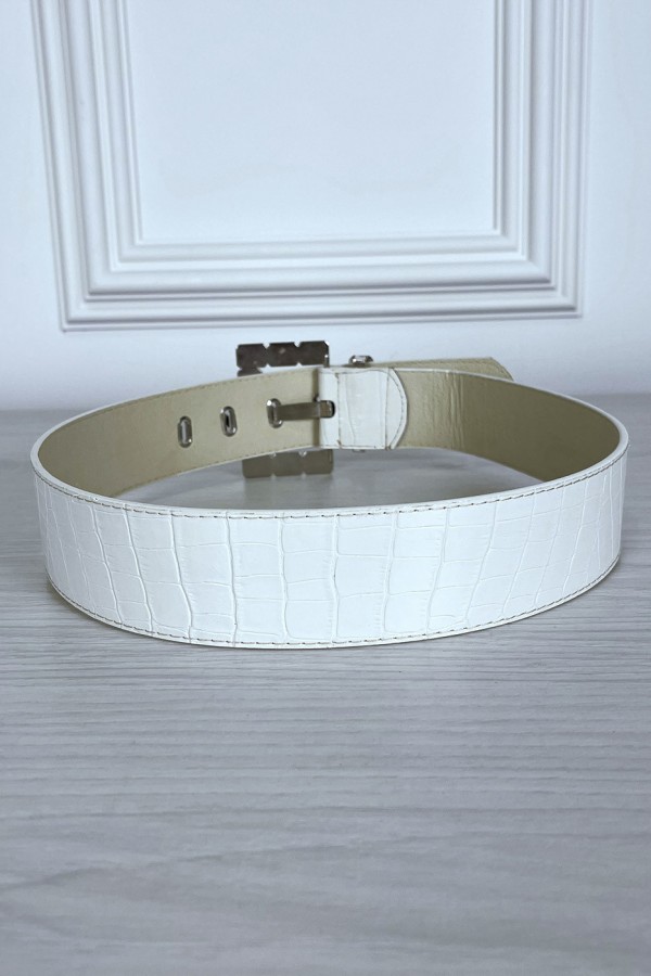 Ceinture blanche en simili à motif avec jolie boucle - 3