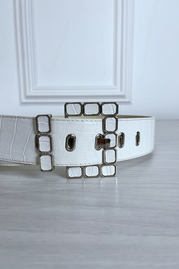 Ceinture blanche en simili à motif avec jolie boucle - 5