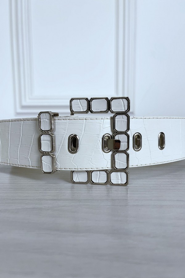 Ceinture blanche en simili à motif avec jolie boucle - 6