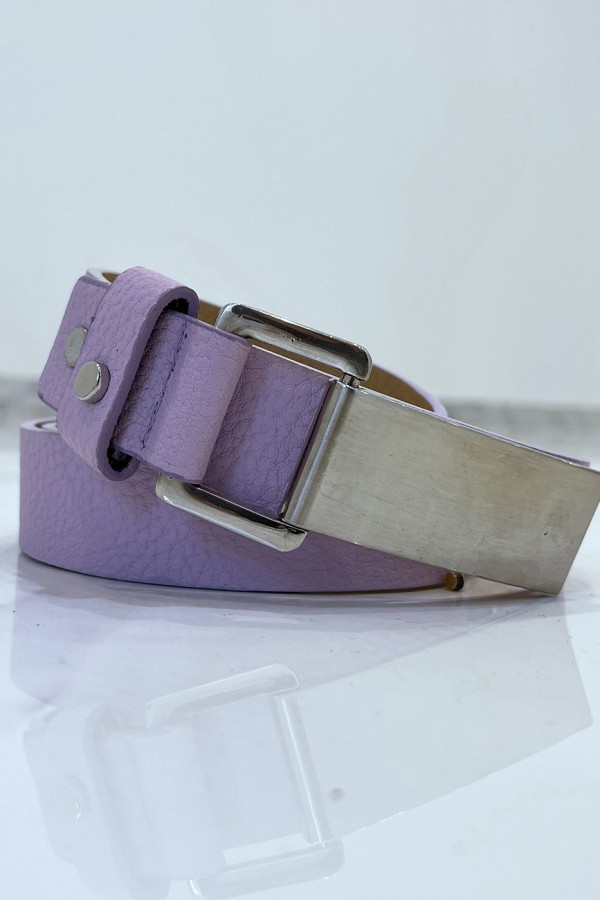 Ceinture violette effet python à boucle rectangle - 3