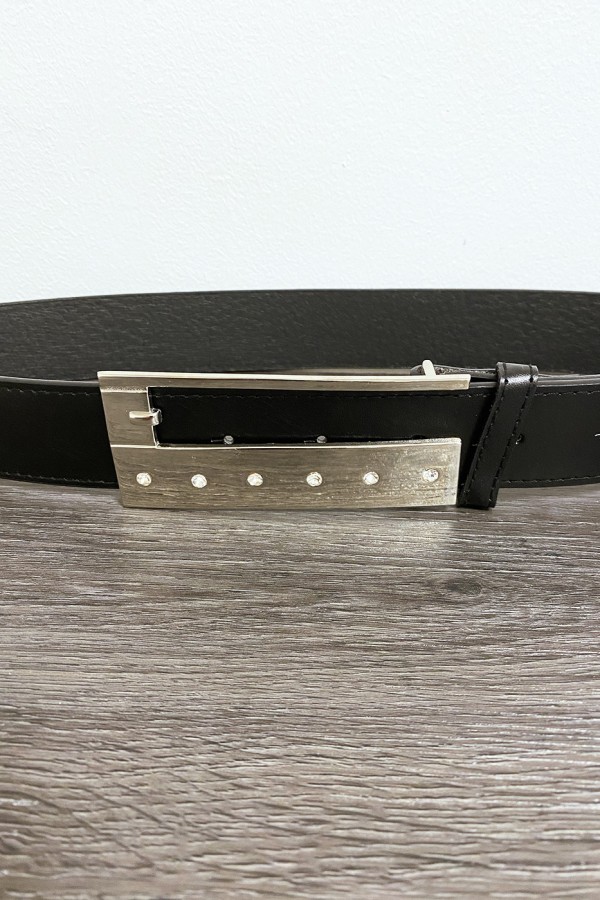 Ceinture en simili noir avec strass sur la boucle - 2