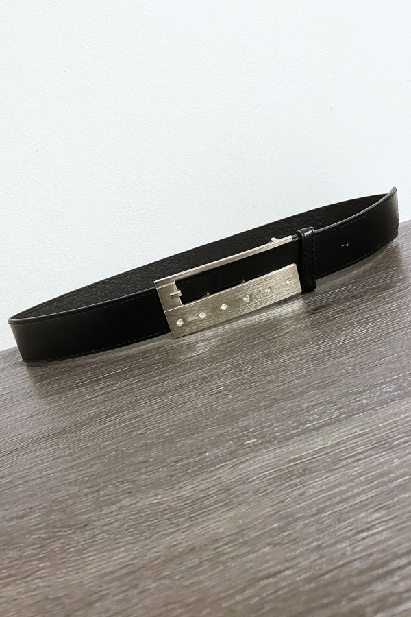 Ceinture en simili noir avec strass sur la boucle - 3