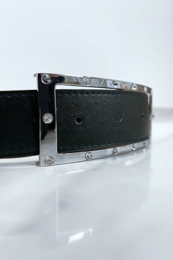 Ceinture verte avec boucle rectangle strass et argenté - 9