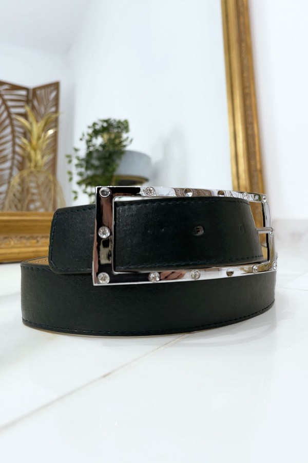 Ceinture verte avec boucle rectangle strass et argenté - 13