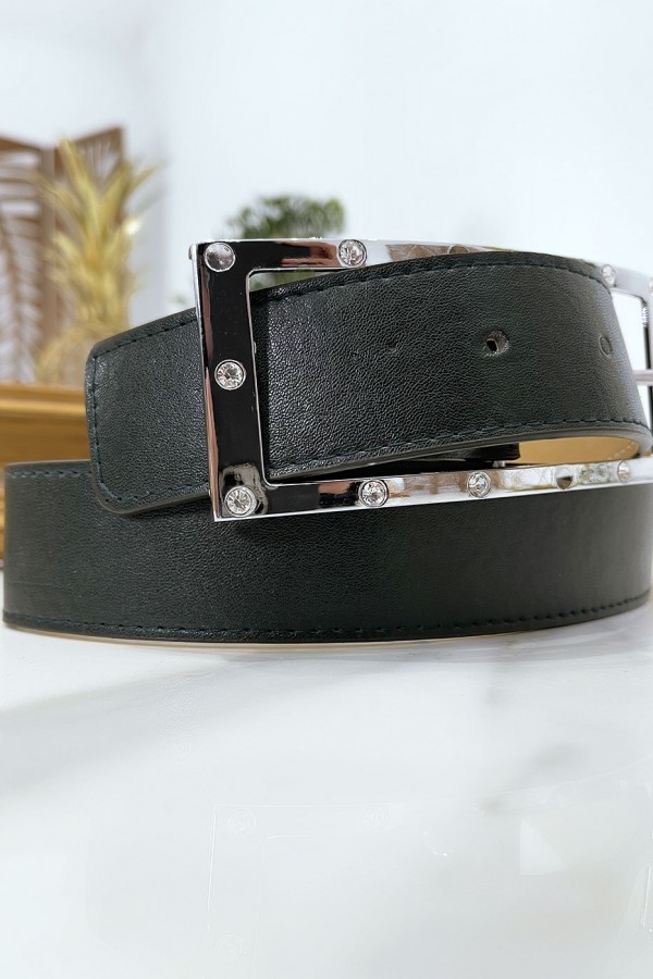 Ceinture verte avec boucle rectangle strass et argenté - 14