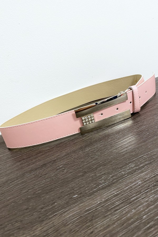 Ceinture rose avec boucle rectangulaire et strass - 2