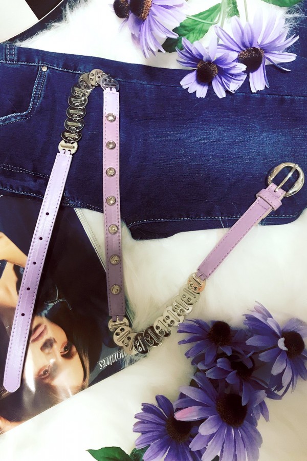 Jolie ceinture violette bande fine avec accessoire. Accessoire de mode pas cher - 1