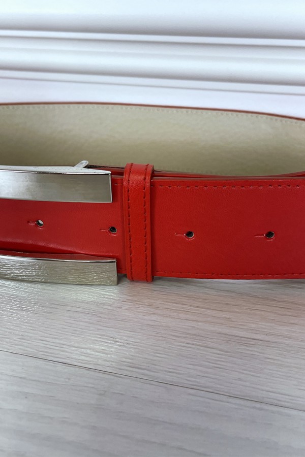 Ceinture rouge avec boucle rectangle - 1