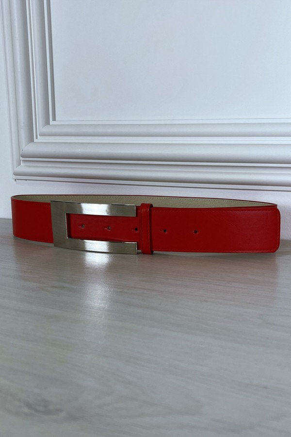 Ceinture rouge avec boucle rectangle - 2