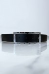 Ceinture noire avec boucle rectangle strass et argenté - 1