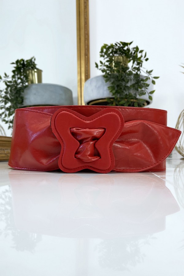 Ceinture rouge femme avec forme papillon à la boucle - 1