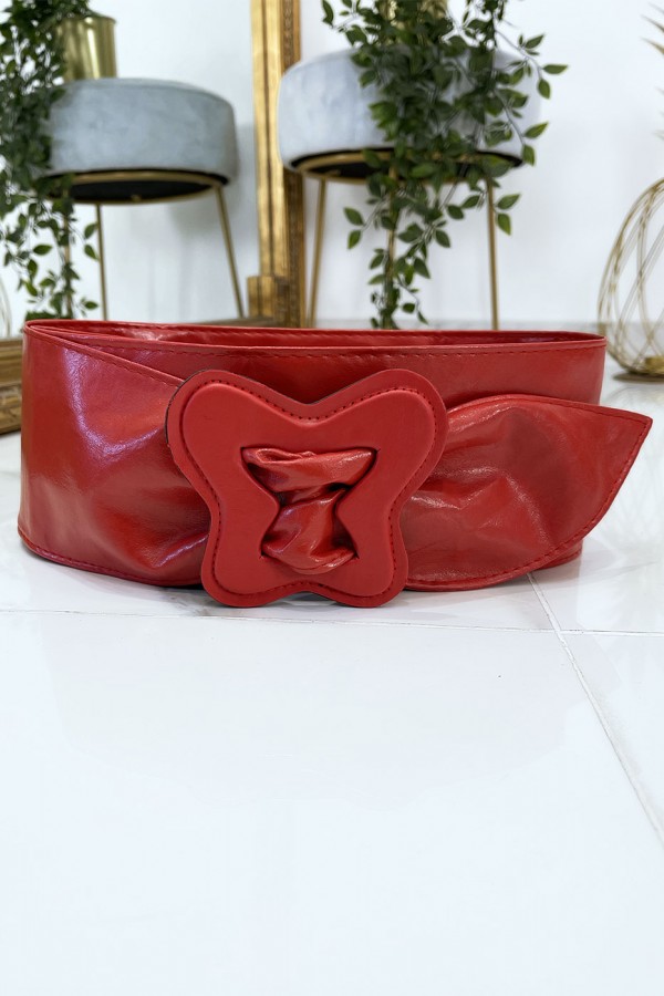 Ceinture rouge femme avec forme papillon à la boucle - 2