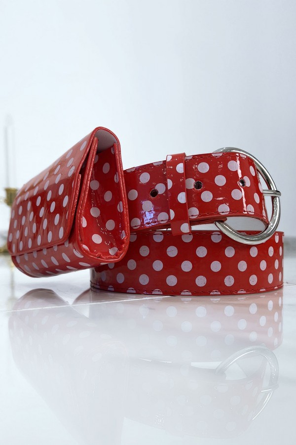 Ceinture rouge à pois avec pochette - 2