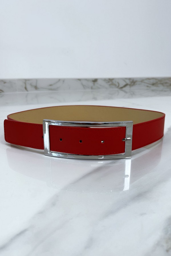 Ceinture rouge avec boucle argenté - 1