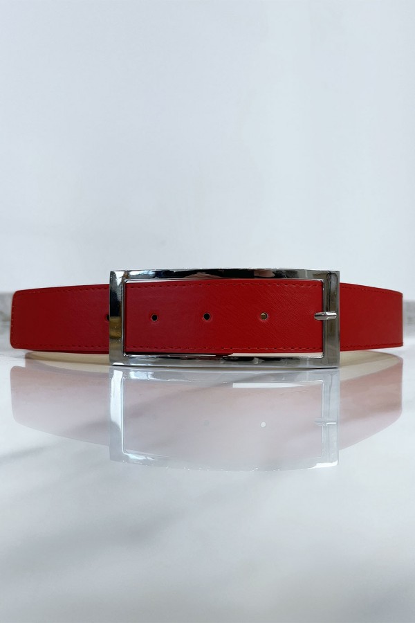 Ceinture rouge avec boucle argenté - 2