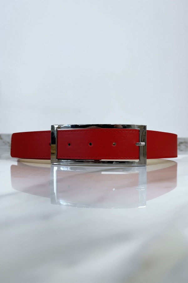 Ceinture rouge avec boucle argenté - 3