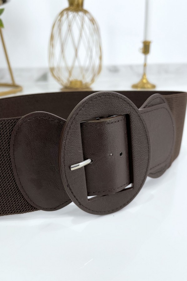 Ceinture marron boucle oval avec taille élastique - 5