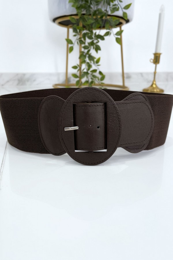 Ceinture marron boucle oval avec taille élastique - 9