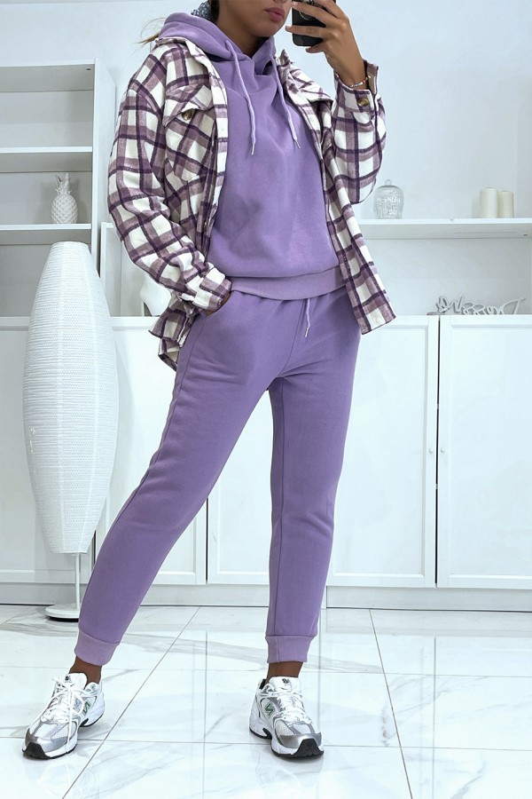 Ensemble violet 3 pièces jogging chaud et confortable et sur chemise oversize hyper tendance - 1