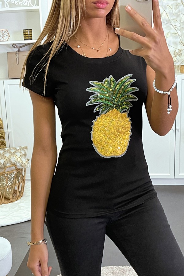 Teeshirt noir à motif ananas en sequins - 2