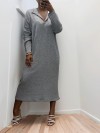 Longue robe épaisse col chemise en gris - 3