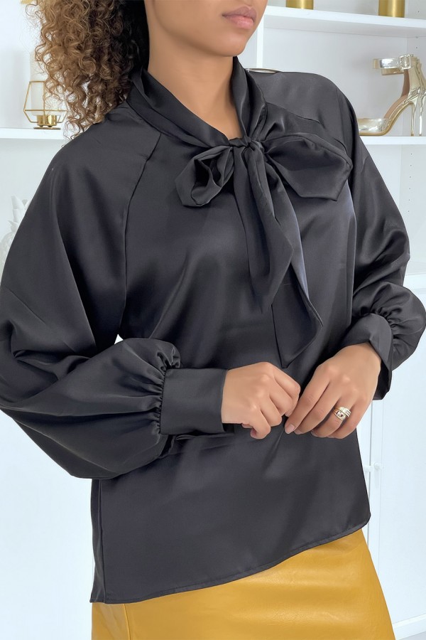 Blouse satinée noir femme - 3