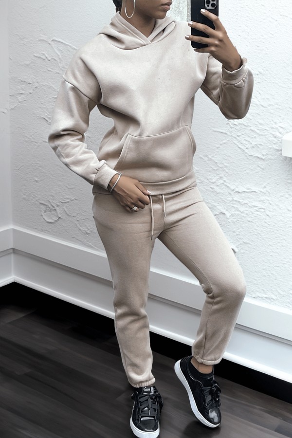 Ensemble 3 pièces doudoune sweat et jogging super épais en taupe - 6