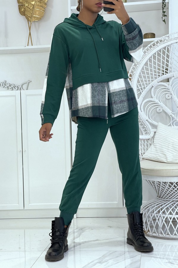 Ensemble de jogging vert canard avec pantalon effet push et sweet 2 en 1 sur chemise à carreaux tendance - 1