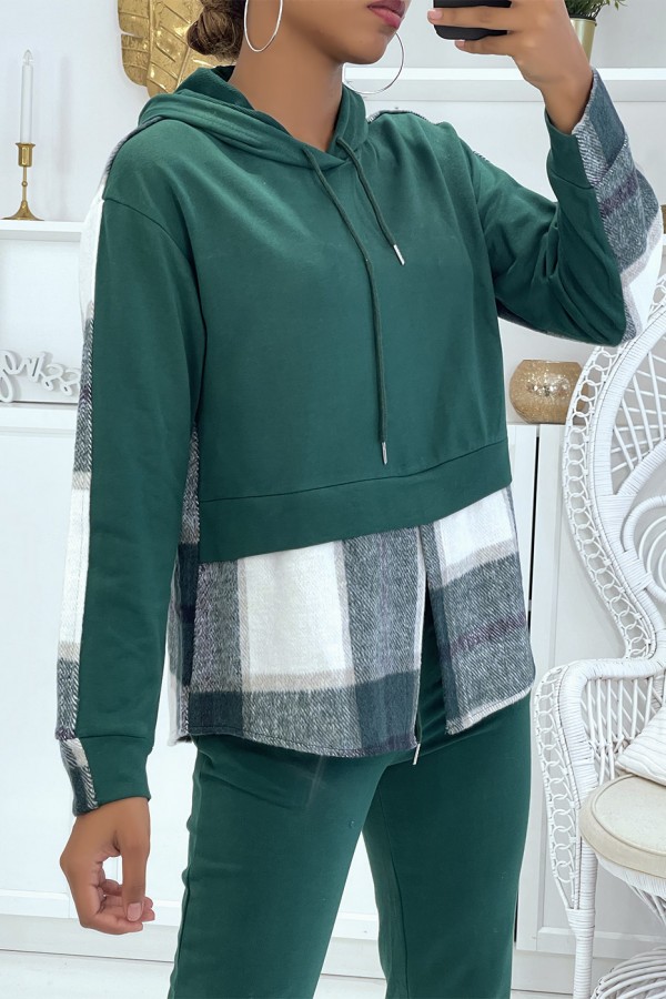 Ensemble de jogging vert canard avec pantalon effet push et sweet 2 en 1 sur chemise à carreaux tendance - 3