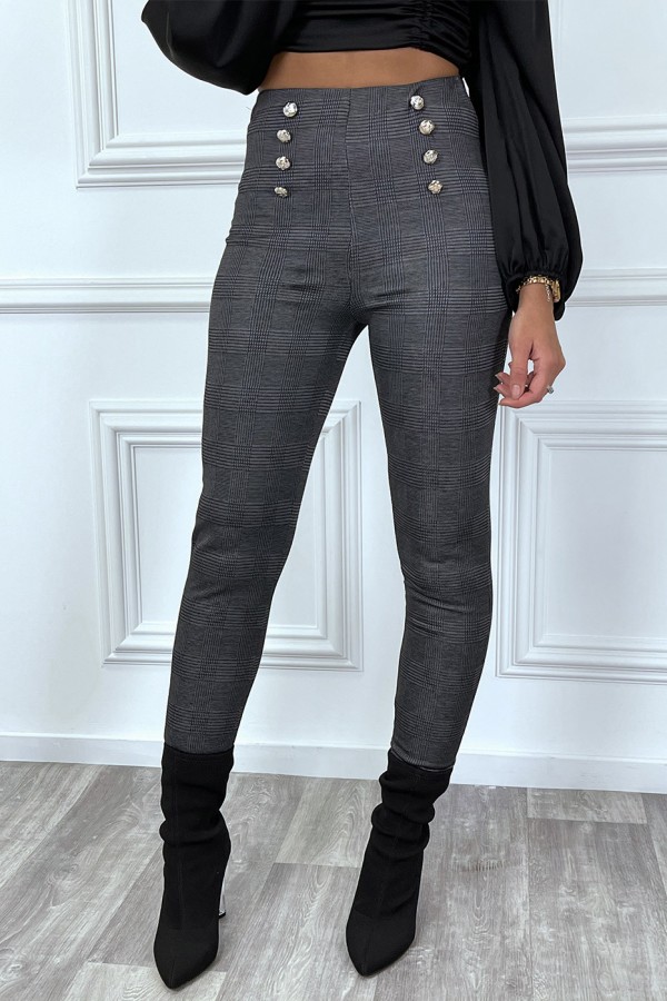 Pantalon anthracite à carreaux boutonné en haut - 1