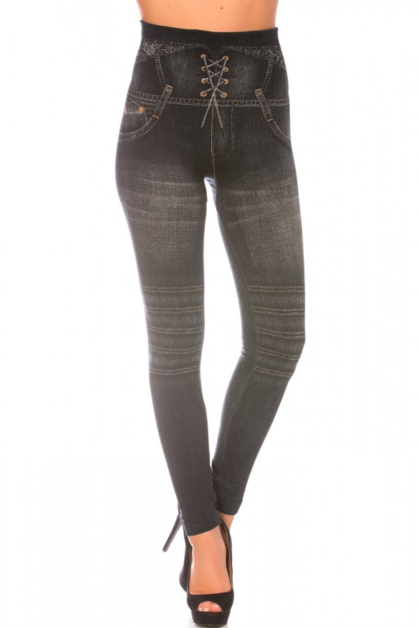 Leggings minceur noir style jeans taille haute et effet lien croisé. Effet Push-Up - 2