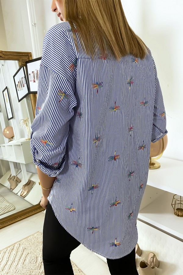 Chemise rayée marine avec détails libellules cousues - 6