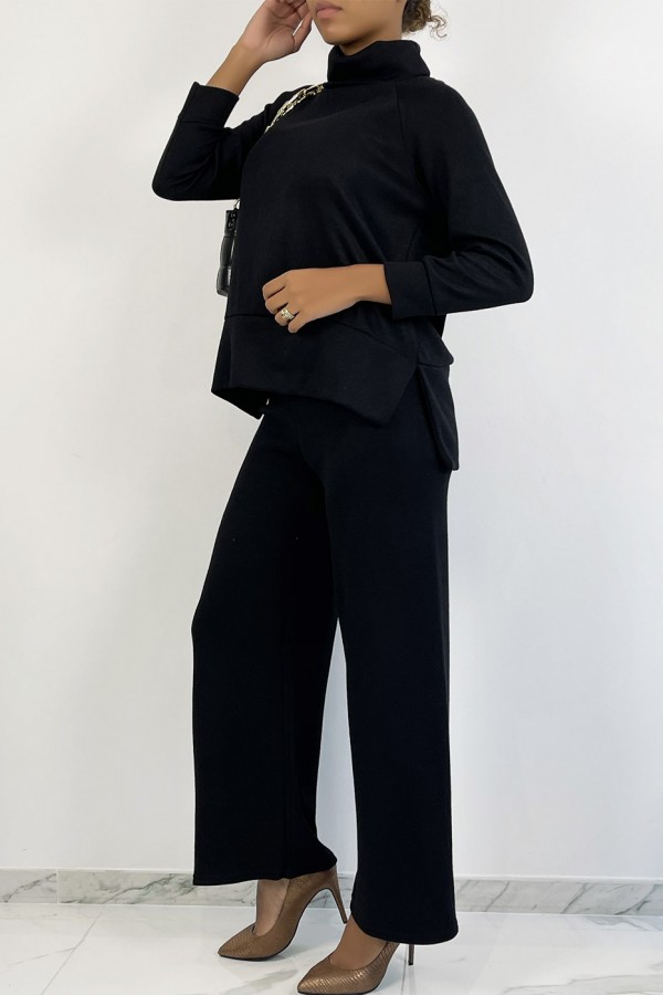 Ensemble cosy noir pantalon flare et col roulé - 3