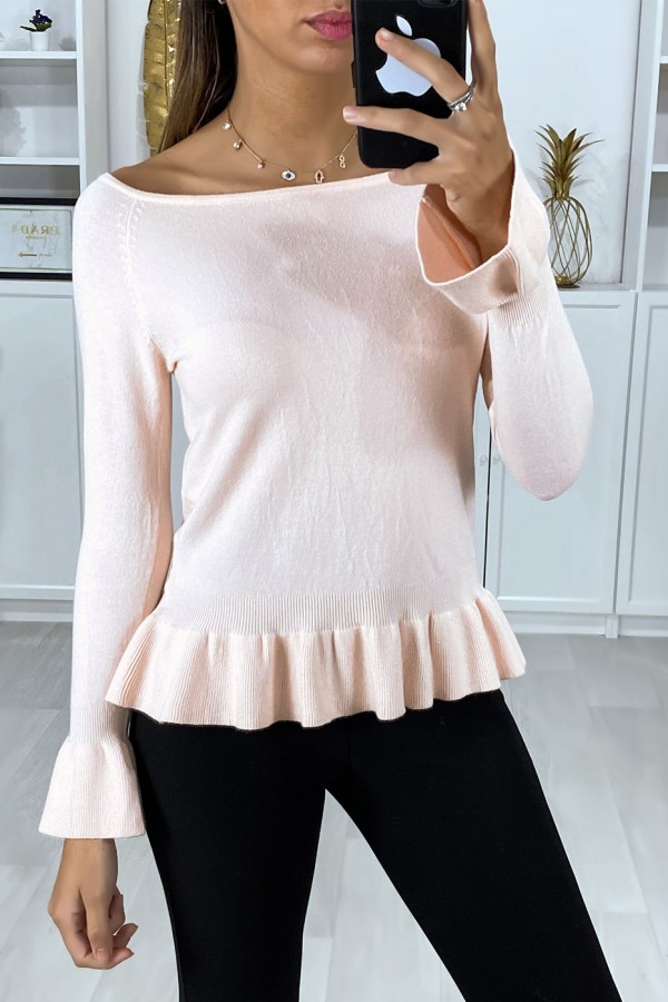 Pull rose à volant dans une douce matière extensible - 5