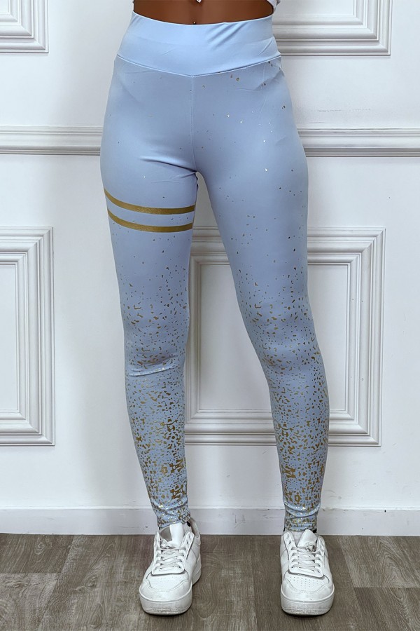 Legging turquoise avec taches et bandes dorées - 1