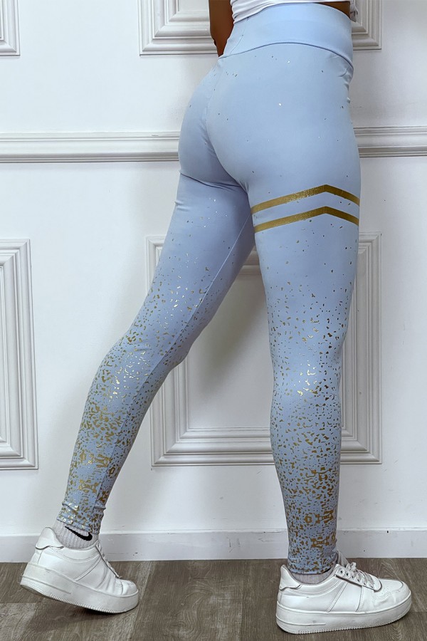 Legging turquoise avec taches et bandes dorées - 3