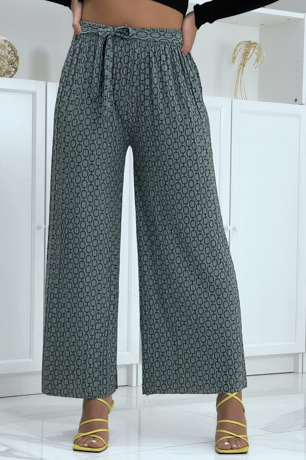 Pantalon palazzo taupe avec motif - 2