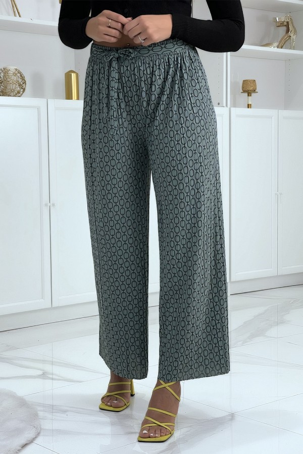 Pantalon palazzo taupe avec motif - 3