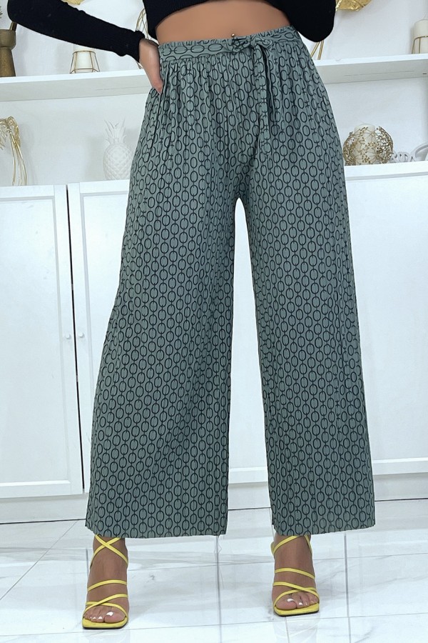 Pantalon palazzo taupe avec motif - 5