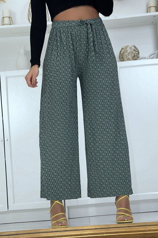 Pantalon palazzo taupe avec motif - 6