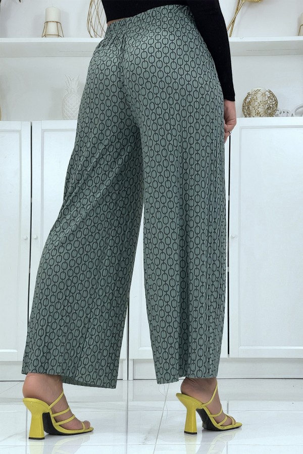 Pantalon palazzo taupe avec motif - 10