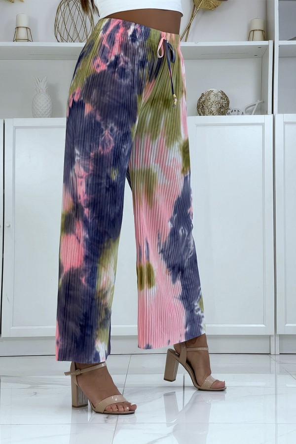 Pantalon palazzo plissé rose tie-dye - 3