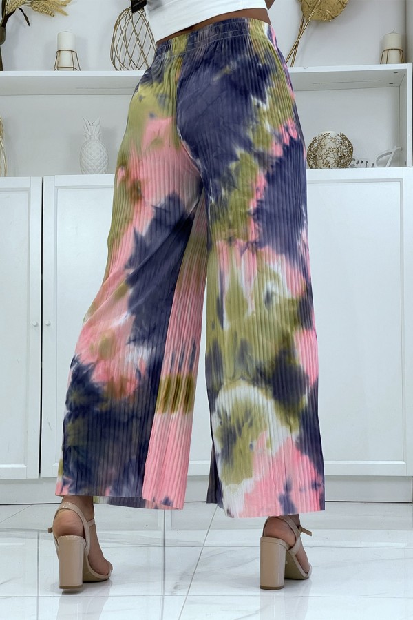 Pantalon palazzo plissé rose tie-dye - 4