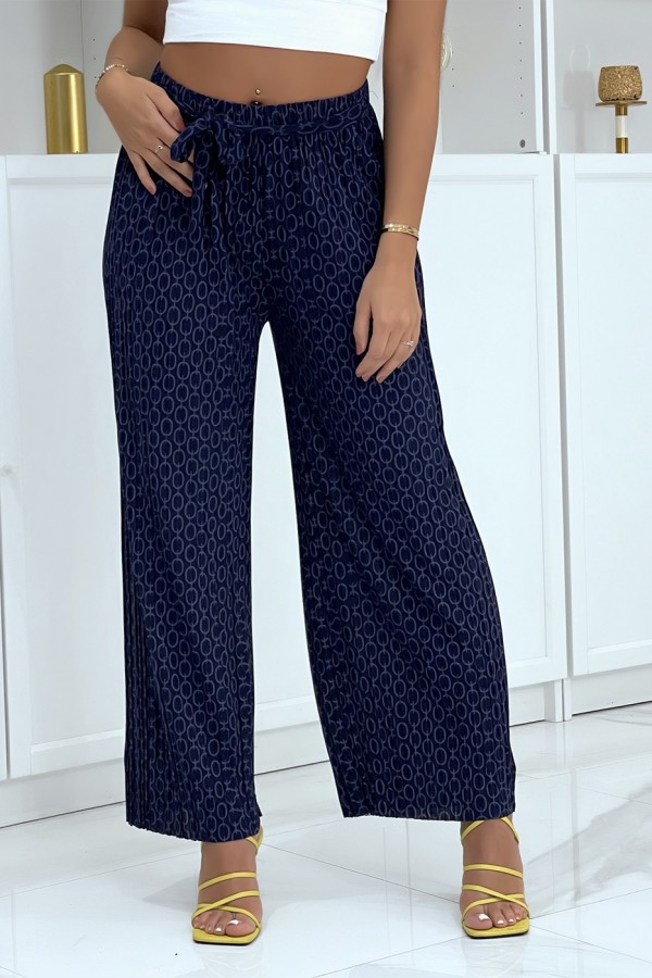 Pantalon palazzo marine avec motif - 1