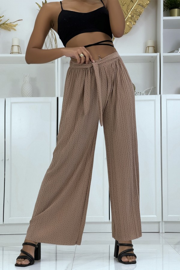 Pantalon palazzo taupe plissé à motif - 4